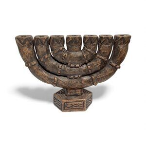 Vintage Large Carved Wood 7 Branch Menorah/Candelabra Signed